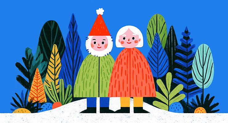 JPG 나무 식물 캐릭터 어린이 컬러 백그라운드 크리스마스 겨울 일러스트 자연 산 함께함 웃음 사람 장식 빨간색 초록색 친구 노란색 즐거움 산기슭 국내일러스트 계절 기념일 감정 컨셉 관계 표정 생태계 파일형식