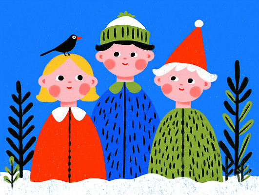 JPG 행복 어린이 컬러 백그라운드 크리스마스 겨울 일러스트 자연 조류 웃음 풍경 친구 즐거움 그림 조화 생동감 출석 국내일러스트 동물 계절 기념일 감정 관계 표정 사람 생태계 파일형식