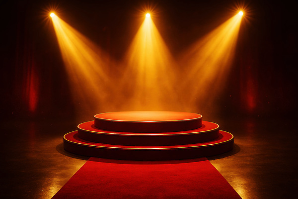 JPG 편집이미지 디자인 예술 음악 설계 조명 이벤트 빨간색 공연 공간 무대 원형 분위기 공연장 퍼포먼스 포디움 이미지편집 AI컴퓨터그래픽 AI콘텐츠 도형 컬러 컨셉 문화예술 극장 파일형식