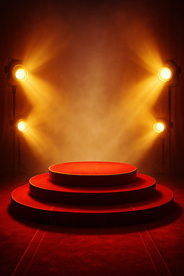 JPG 편집이미지 백그라운드 조명 빨간색 공연 무대 분위기 연기 공연장 준비 스포트라이트 공연예술 시각효과 포디움 이미지편집 AI컴퓨터그래픽 AI콘텐츠 컬러 컨셉 이벤트 극장 파일형식 효과