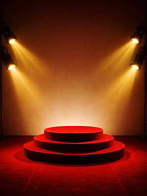 JPG 편집이미지 디자인 예술 컬러 설계 조명 빨간색 카펫 공연 공간 무대 원형 분위기 저녁 준비 스포트라이트 포디움 이미지편집 AI컴퓨터그래픽 AI콘텐츠 도형 컨셉 이벤트 야간 파일형식