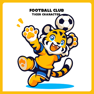 동물 캐릭터 디자인 옷 어린이 스포츠 일러스트 축구공 공 모션 경기 달리기 운동 귀여움 축구 기쁨 호랑이 즐거움 클럽 일러캐릭터 AI파일 감정 컨셉 축구용품 포유류 건강 사람 구기 파일형식 벡터