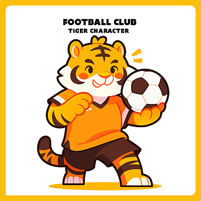 동물 캐릭터 디자인 감정 스포츠 유니폼 일러스트 공 모션 협력 웃음 운동 축구 주황색 게임 호랑이 클럽 그림 일러캐릭터 AI파일 옷 컬러 포유류 놀이 표정 건강 구기 파일형식 벡터