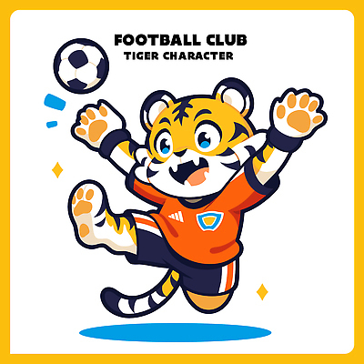 캐릭터 어린이 스포츠 상징 유니폼 일러스트 축구공 모션 축구선수 귀여움 축구 주황색 기쁨 에너지 호랑이 클럽 일러캐릭터 AI파일 옷 감정 컬러 컨셉 공 축구용품 포유류 운동선수 사람 구기 파일형식 벡터