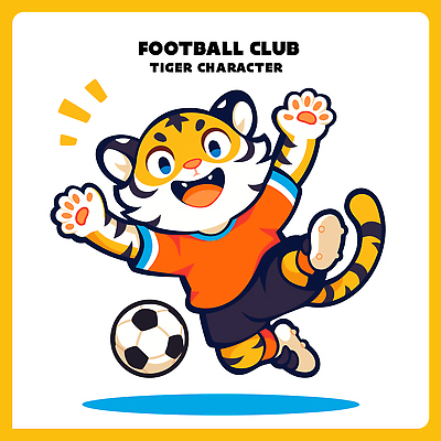 캐릭터 디자인 어린이 스포츠 컬러 일러스트 공 모션 협력 경기 귀여움 축구 표현 호랑이 유머 즐거움 작품 일러캐릭터 AI파일 감정 컨셉 포유류 미술 사람 구기 파일형식 벡터