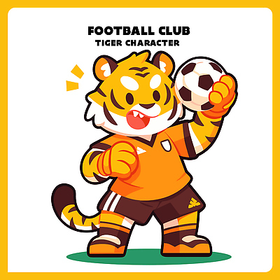 캐릭터 디자인 어린이 스포츠 유니폼 일러스트 공 응원 모션 협력 경기 귀여움 축구 주황색 호랑이 일러캐릭터 AI파일 옷 컬러 컨셉 포유류 사람 구기 파일형식 벡터