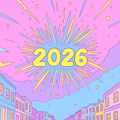 JPG 디자인 사계절 컬러 일러스트 하늘 동화 새해 거리 주택 밝음 풍경 장식 축제 축하 도시 화려 모던 그림 별빛 2026년 국내일러스트 AI일러스트 AI콘텐츠 계절 별 컨셉 건물 빛 연도 파일형식