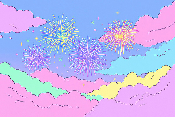 JPG 분홍색 컬러 백그라운드 일러스트 자연 밤하늘 하늘 새해 불꽃놀이 일상 여름 반짝임 축제 화려 입체 즐거움 천국 뷰티풀 환상 국내일러스트 AI일러스트 AI콘텐츠 계절 감정 컨셉 모션 놀이 라이프 야간 생태계 파일형식