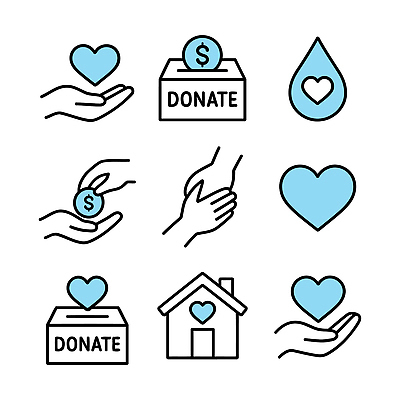 아이콘 손 돈 사랑 상자 동전 물방울 심장 봉사 도움 메시지 나눔 기부 공동체 자선 지원 2D아이콘 AI파일 감정 컨셉 신체부위 장기_의학 재산 파일형식 벡터