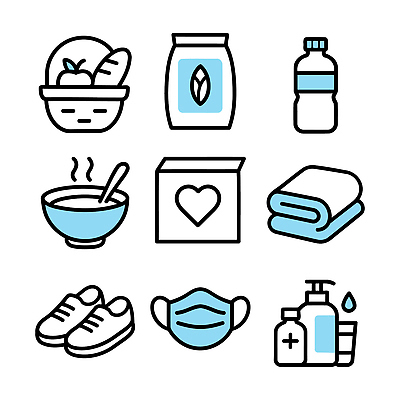 아이콘 음식 운동화 채소 과일 주택 건강 마스크 일상 생활 물 수건 봉사 건강식 기부 세정제 2D아이콘 AI파일 자연요소 신발 건물 라이프 위생용품 도움 파일형식 벡터