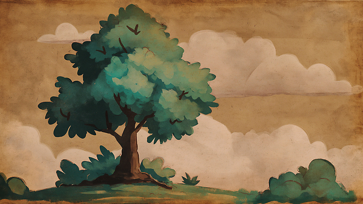 JPG 나무 백그라운드 일러스트 자연 하늘 생명 아침 가지 나뭇잎 그림자 풍경 초록색 평화 환경 목초지 숲 차분 국내일러스트 AI일러스트 AI콘텐츠 주간 식물 컬러 컨셉 잎 채소 목장 생태계 파일형식 초원_자연