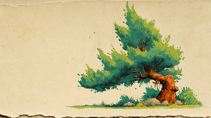 JPG 나무 식물 지구 여유 예술 일러스트 자연 생명 바람 풍경 소나무 숲 그림 뿌리 조화 뷰티풀 색감 수목 국내일러스트 AI일러스트 AI콘텐츠 자연요소 감정 날씨 생태계 파일형식