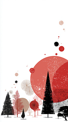 도형 식물 계절 컬러 무늬 문화예술 생태계 파일형식 나무 빨간색 원형 모양 백그라운드 창의성 예술 조화 미술 자연 기하학 스타일 국내일러스트 일러스트 JPG 겨울