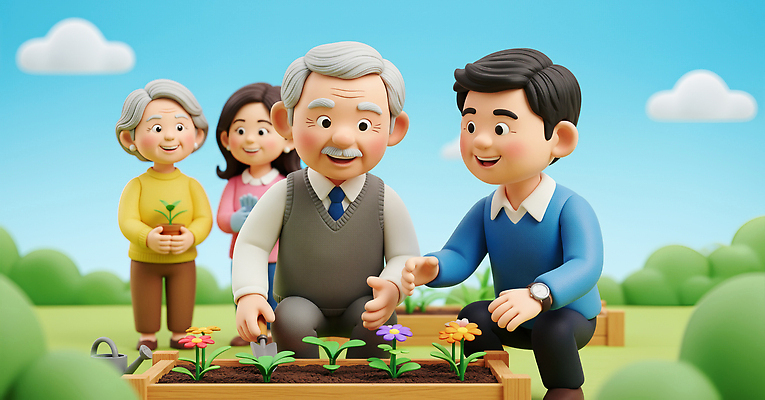 JPG 식물 편집이미지 여자 노년 남자 꽃 어린이 가족 모션 자연 협력 손자 건강 웃음 정원 기쁨 심기 편집3D AI컴퓨터그래픽 AI콘텐츠 감정 관계 표정 사람 성인 3D 손주 생태계 파일형식