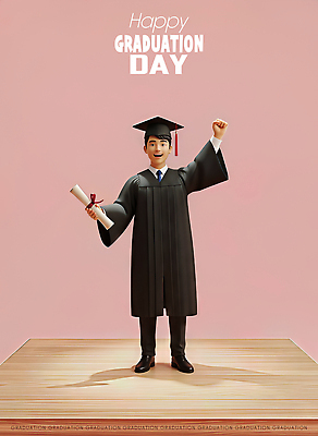 JPG 편집이미지 캐릭터 손 옷 교육 기념일 남자 행복 어린이 인형 분홍색 포즈 백그라운드 졸업 성공 졸업식 기념 조형물 축하 가운 졸업장 온라인 편집3D AI컴퓨터그래픽 AI콘텐츠 감정 컬러 컨셉 미술 사람 이벤트 신체부위 3D 파일형식