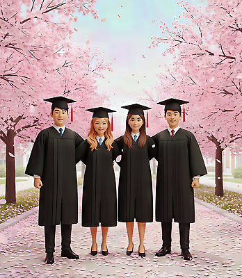 JPG 편집이미지 학생 옷 여자 남자 행복 졸업식 졸업생 미소 친구 사진촬영 축제 봄 축하 셀프카메라 즐거움 기념사진 꽃길 편집3D AI컴퓨터그래픽 AI콘텐츠 계절 감정 길 컨셉 졸업 관계 표정 사람 3D 촬영 파일형식