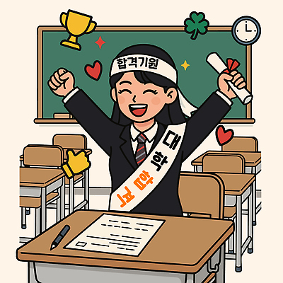 교육 감정 가구 컨셉 졸업 학교 사람 이벤트 시험 파일형식 벡터 대학교 합격 학생 기쁨 교실 졸업장 축하 행복 학습 칠판 책상 청소년 성공 목표 소통 기념일 일러스트 국내일러스트 AI파일 수능 응원