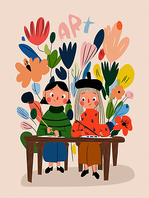 JPG 디자인 꽃 감정 예술 컬러 백그라운드 일러스트 모션 놀이 탁자 미술 취미 장식 여름 친구 스케치 즐거움 그림 뷰티풀 창의성 국내일러스트 AI일러스트 AI콘텐츠 식물 계절 가구 관계 문화예술 파일형식