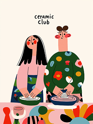 JPG 디자인 예술 일러스트 모션 수업 여러명 취미 친구 학습 컬러풀 흙 모임 표현 도자기 작업실 즐거움 클럽 뷰티풀 창의력 국내일러스트 AI일러스트 AI콘텐츠 교육 감정 컬러 다수 관계 사람 파일형식