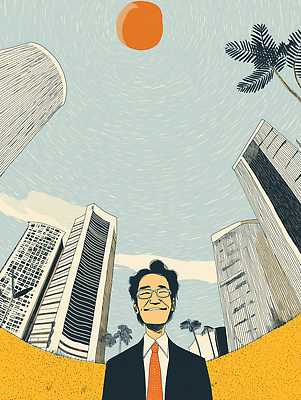 JPG 건축물 남자 감정 여유 일러스트 비즈니스 모션 자연 성공 날씨 거리 직장 표정 생활 햇빛 평화 환경 도시 비즈니스맨 저녁 국내일러스트 AI일러스트 AI콘텐츠 건축 컨셉 회사 사람 태양 직장인 야간 생태계 파일형식