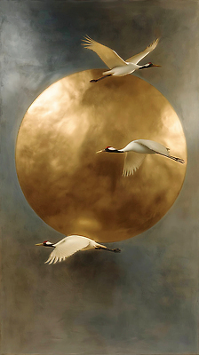 JPG 편집이미지 백그라운드 자연 하늘 생명 새해 풍경 태양 고요 학 자유 비행 조화 뷰티풀 이미지편집 AI컴퓨터그래픽 AI콘텐츠 자연요소 컨셉 조류 생태계 파일형식