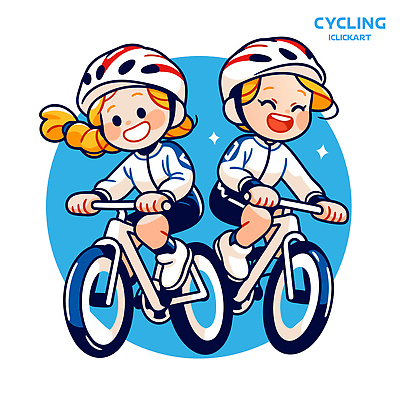 캐릭터 패션 행복 어린이 스포츠 일러스트 모션 놀이 날씨 밝음 웃음 소녀 야외 친구 자전거 바이크 헬멧 즐거움 그림 국내일러스트 AI파일 여자 감정 육상교통 관계 표정 사람 보호장비 파일형식 벡터