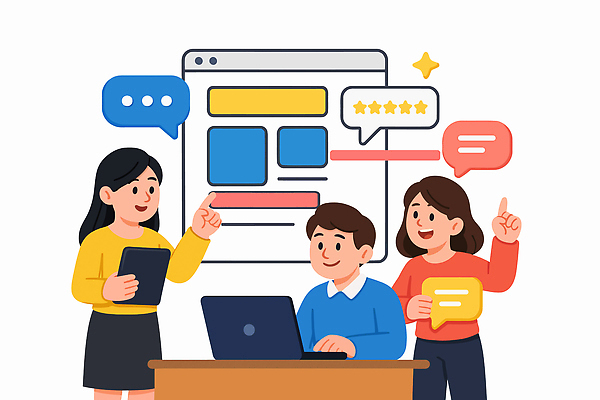 학생 일러스트 회의 협력 아이디어 직장 대화 여러명 노트북 태블릿 사무실 표현 업무 작업 온라인 의견 소통 문제해결 창의성 국내일러스트 AI파일 다수 컨셉 회사 비즈니스 말하기 사람 전자제품 스마트기기 파일형식 벡터