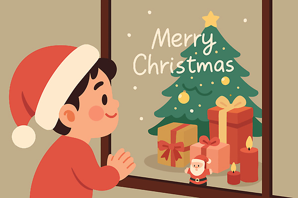 행복 감정 어린이 크리스마스 겨울 일러스트 창문 손가락 가족 따뜻함 선물 사랑 사람 장식 크리스마스트리 산타클로스 축제 기쁨 관찰 즐거움 국내일러스트 AI파일 손 계절 기념일 관계 모션 파일형식 벡터