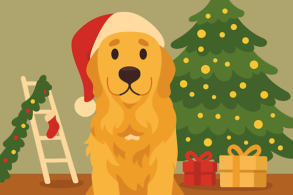 컬러 크리스마스장식 크리스마스 겨울 일러스트 가족 놀이 선물 장식 반려동물 크리스마스트리 축제 방 개 골든리트리버 즐거움 국내일러스트 AI파일 동물 계절 기념일 감정 포유류 관계 리트리버 파일형식 벡터