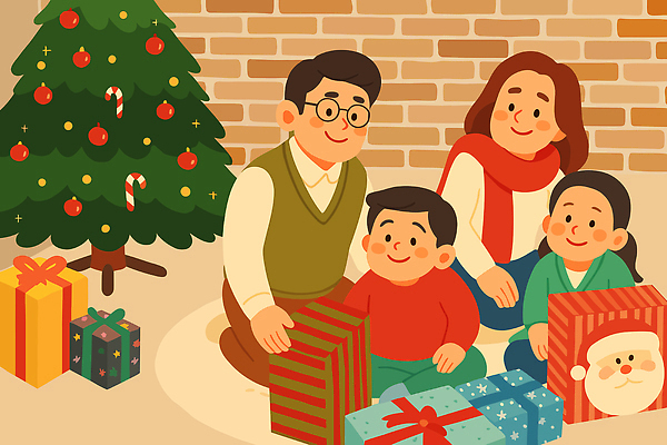 기념일 행복 크리스마스 겨울 일러스트 가족 아침 따뜻함 선물 사랑 웃음 장식 크리스마스트리 축제 화목 기쁨 모임 즐거움 국내일러스트 AI파일 주간 계절 감정 컨셉 관계 표정 이벤트 파일형식 벡터