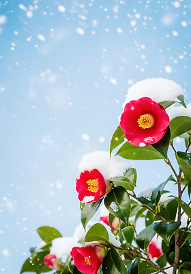 JPG 식물 편집이미지 계절 공원 꽃 컬러 겨울 자연 눈꽃 풍경 산책 식물원 동백 동백나무 겨울풍경 편집실사 AI포토 AI콘텐츠 나무 공공시설 휴식 눈_날씨 CG 생태계 파일형식