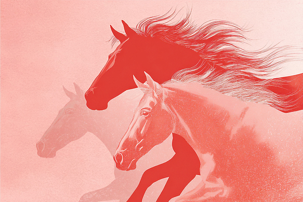 JPG 모양 동물 디자인 감정 예술 백그라운드 일러스트 모션 풍경 빨간색 달리기 활발 표현 말_게임 질감 말띠 대칭 색채 창의성 2026년 국내일러스트 병오년 붉은말 AI일러스트 AI콘텐츠 컬러 컨셉 십이지신 말_동물 연도 파일형식