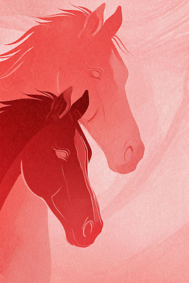 JPG 동물 디자인 실루엣 예술 분홍색 컬러 백그라운드 두마리 일러스트 우정 매력적 표현 말_게임 그림 말띠 감성 생동감 스타일 2026년 국내일러스트 병오년 붉은말 AI일러스트 AI콘텐츠 컨셉 2 촬영기법 친구 십이지신 말_동물 연도 파일형식