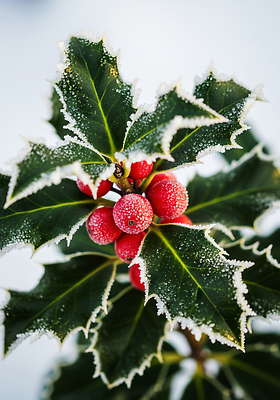 JPG 식물 편집이미지 열매 잎 크리스마스 겨울 자연 장식 초록색 흰색 신선 분위기 뷰티풀 호랑가시나무열매 편집실사 AI포토 AI콘텐츠 계절 기념일 컬러 컨셉 CG 생태계 파일형식