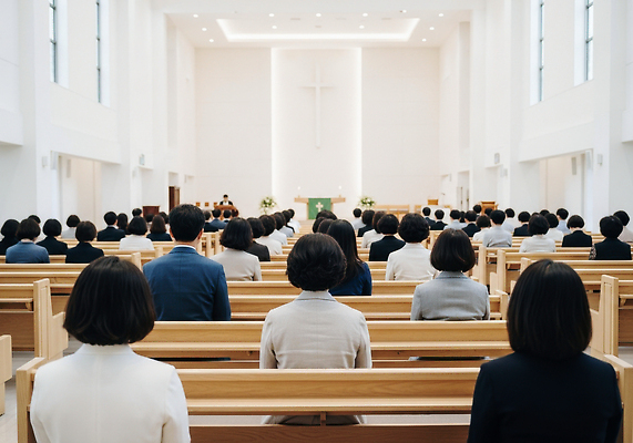 JPG 편집이미지 종교 의자 여러명 내부 교회 평화 청결 공간 기도 분위기 예배 소통 공동체 의료성형뷰티 편집실사 AI인물포토 AI콘텐츠 가구 다수 컨셉 종교건축 사람 건물 위생 CG 파일형식 AI포토