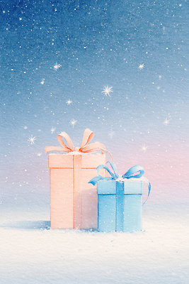 JPG 디자인 계절 기념일 별 리본 분홍색 컬러 백그라운드 겨울 일러스트 하늘 선물 장식 파란색 상자 축제 놀람 기쁨 소중 뷰티풀 국내일러스트 AI일러스트 AI콘텐츠 자연요소 감정 컨셉 표정 이벤트 파일형식