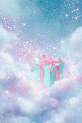 JPG 별 리본 분홍색 하늘색 백그라운드 크리스마스 일러스트 상상 선물 반짝임 상자 우주 축제 꿈 분위기 뷰티풀 디지털아트 환상 국내일러스트 AI일러스트 AI콘텐츠 자연요소 기념일 컬러 컨셉 모션 파란색 파일형식