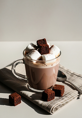 JPG 편집이미지 음료 티타임 휴식 디저트 케이크 주방 초콜릿 달콤 상차림 부드러움 코코아 마시멜로우 따뜻한음료 먹거리 편집실사 AI포토 AI콘텐츠 음식 컨셉 감각 맛 CG 파일형식