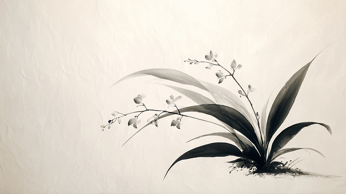 JPG 식물 전통 디자인 종이 예술 잎 일러스트 자연 생명 흑백 수묵화 장식 고요 표현 난초 그림 한국화 감성 뷰티풀 차분 국내일러스트 AI일러스트 AI콘텐츠 컨셉 촬영기법 미술 동양화 생태계 파일형식