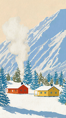 JPG 나무 여행 겨울 일러스트 자연 하늘 겨울스포츠 휴식 산 주택 따뜻함 풍경 마을 고요 별장 국내일러스트 AI일러스트 AI콘텐츠 식물 계절 스포츠 컨셉 건물 생태계 파일형식