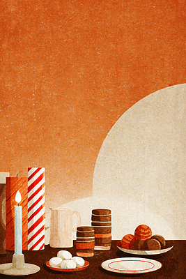 JPG 기념일 감정 음식 백그라운드 크리스마스 일러스트 촛불 식탁 디저트 장식 파티 과자 주황색 달콤 즐거움 화합 연말 맛있는 국내일러스트 AI일러스트 AI콘텐츠 컬러 초 탁자 이벤트 맛 파일형식