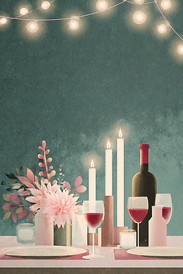 JPG 커플 꽃 와인잔 일러스트 촛불 가족 식탁 조명 주택 장식 파티 와인 식사 저녁식사 만남 분위기 저녁 편안함 상차림 잔치 소셜 연말 국내일러스트 AI일러스트 AI콘텐츠 식물 컨셉 술잔 초 관계 탁자 주류 이벤트 건물 감각 야간 파일형식