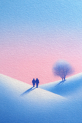 JPG 나무 컬러 겨울 일러스트 자연 하늘 따뜻함 사랑 풍경 두명 평화 걷기 고요 일몰 산책 추억 언덕 그림 파스텔 국내일러스트 AI일러스트 AI콘텐츠 식물 계절 감정 컨셉 모션 휴식 학용품 사람 노을 생태계 파일형식