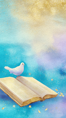 JPG 예술 상징 하늘색 백그라운드 일러스트 자연 책 평화 보라색 희망 꿈 자유 신비 비둘기 조화 소통 순간 영감 창의력 국내일러스트 AI일러스트 AI콘텐츠 감정 컬러 컨셉 조류 파란색 생태계 파일형식