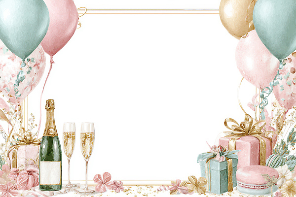 JPG 디자인 기념일 여유 컬러 백그라운드 일러스트 프레임 선물 이벤트 장식 파티 모임 축하 생일파티 샴페인 즐거움 초대 풍선 파스텔 국내일러스트 AI일러스트 AI콘텐츠 감정 컨셉 학용품 주류 생일 파일형식