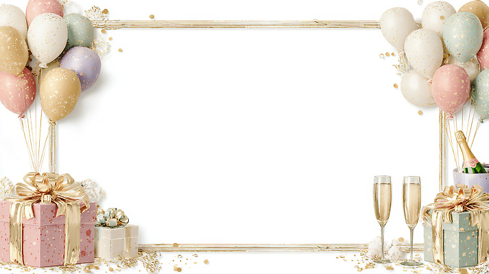 JPG 기념일 분홍색 컬러 일러스트 기념 프레임 선물 이벤트 장식 파란색 파티 금색 축하 대기 생일파티 생일 분위기 즐거움 풍선 펑크 국내일러스트 AI일러스트 AI콘텐츠 감정 컨셉 파일형식