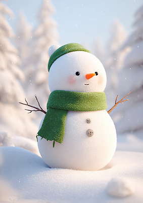 JPG 편집이미지 크리스마스 겨울 자연 눈사람 놀이 미소 초록색 스카프 즐거움 장면 이미지편집 AI컴퓨터그래픽 AI콘텐츠 계절 기념일 감정 컬러 표정 목도리 생태계 파일형식