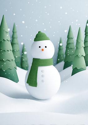 JPG 나무 편집이미지 크리스마스 겨울 눈사람 북유럽 풍경 장식 초록색 귀여움 스카프 숲 눈덮임 이미지편집 AI컴퓨터그래픽 AI콘텐츠 식물 계절 기념일 유럽 컬러 컨셉 목도리 파일형식