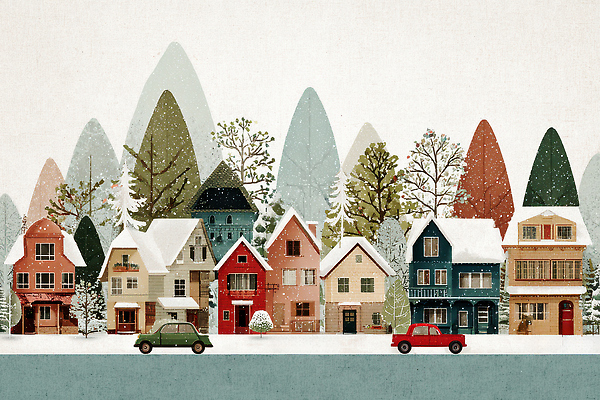 JPG 나무 컬러 겨울 일러스트 자동차 자연 산 거리 주택 풍경 마을 고요 장면 조용 뷰티풀 주민 국내일러스트 AI일러스트 AI콘텐츠 식물 계절 육상교통 건물 생태계 파일형식