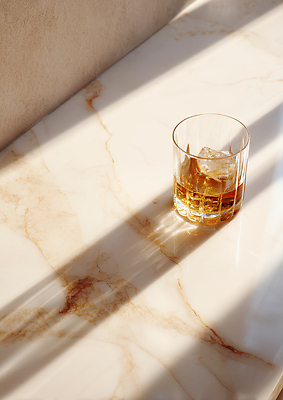 JPG 모양 편집이미지 여유 음료 컬러 유리 탁자 조명 장식 햇빛 반사 얼음 대리석 오후 위스키 편집실사 AI포토 AI콘텐츠 자연요소 감정 가구 재료 재질 주류 태양 CG 파일형식